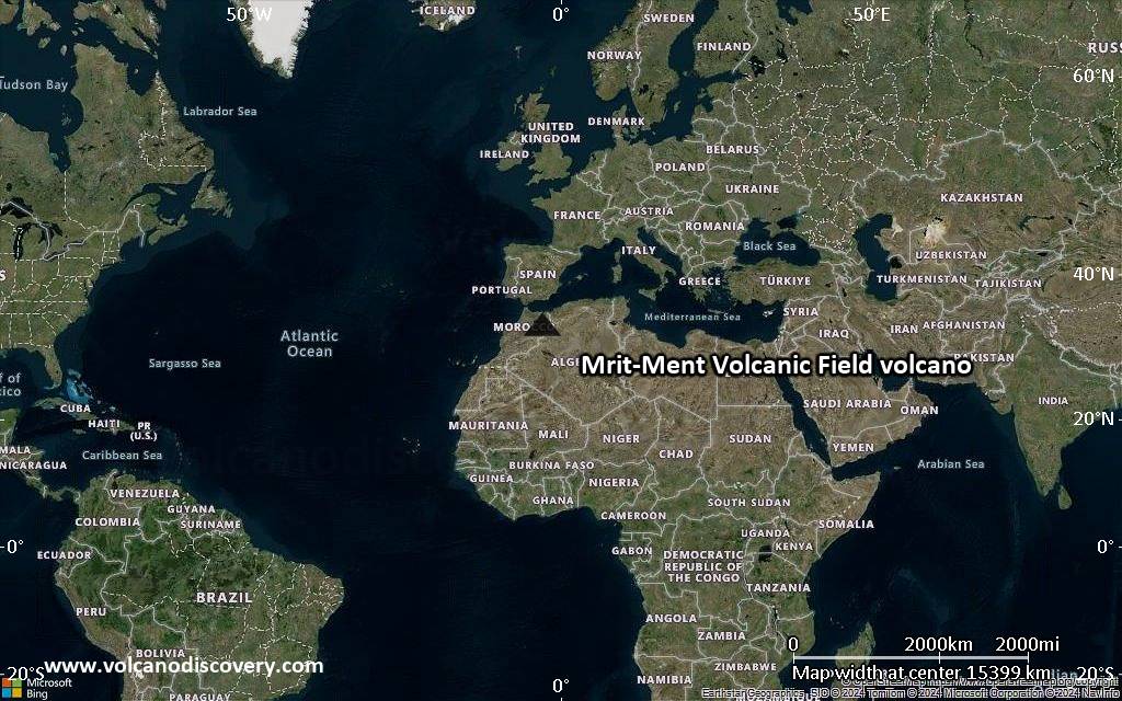 Satellite/aerial-type map of Mrit-Ment Volcanic Field volcano (world scale)