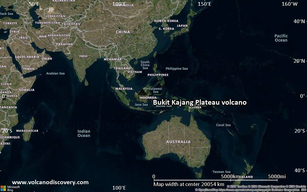 Satellite/aerial-type map of Bukit Kajang Plateau volcano (world scale)
