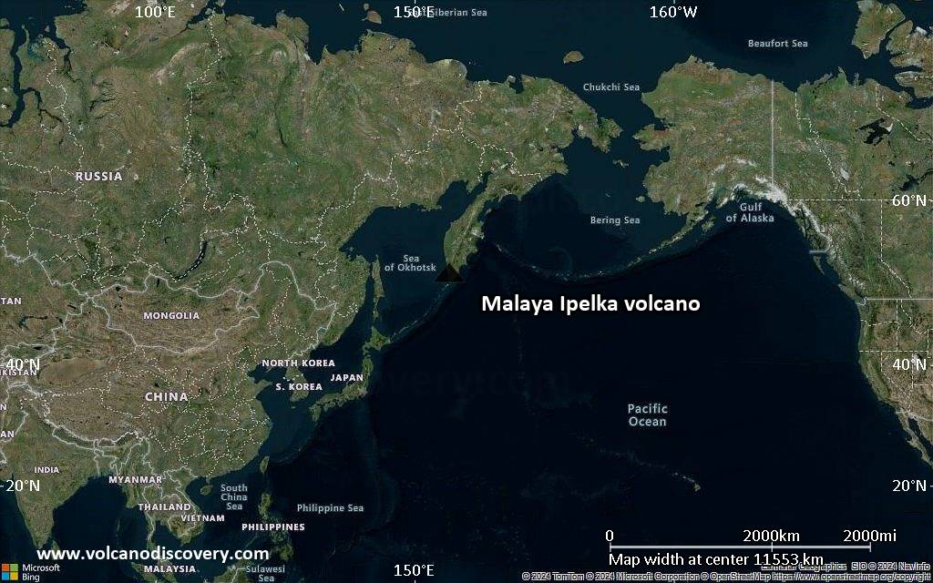 Satellite/aerial-type map of Malaya Ipelka volcano (world scale)