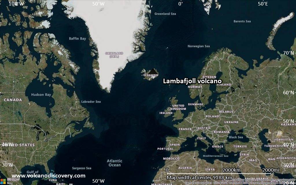Satellite/aerial-type map of Lambafjoll volcano (world scale)