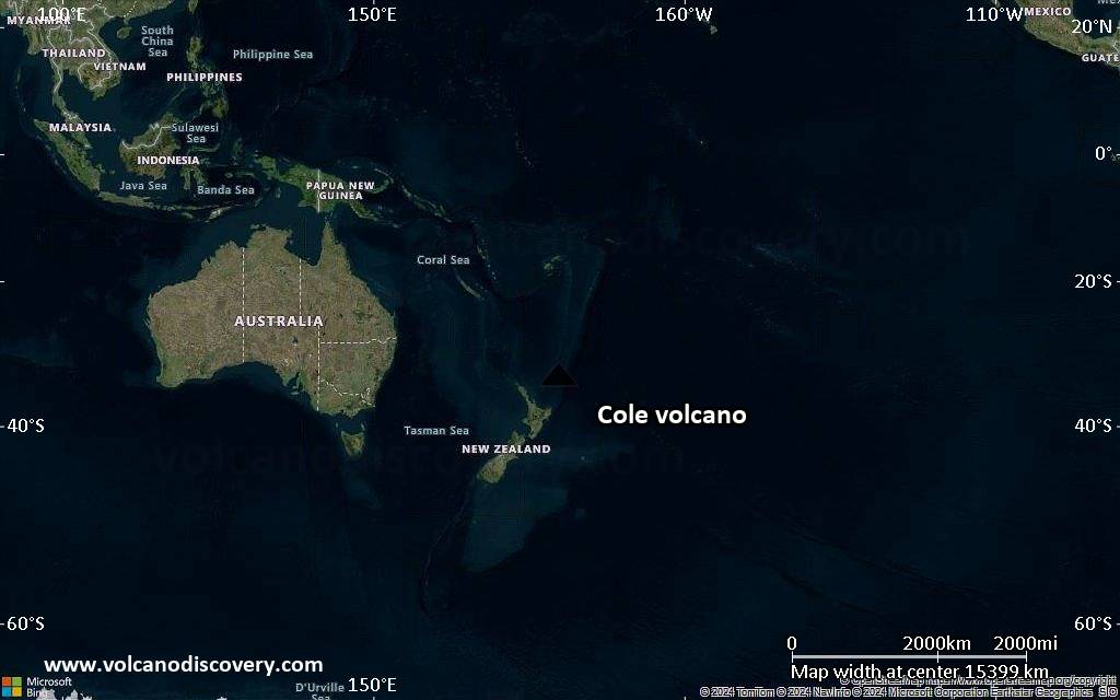 Satellite/aerial-type map of Cole volcano (world scale)