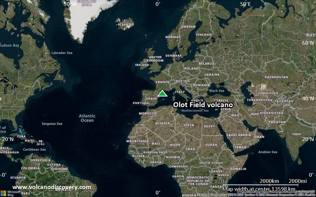 Satellite/aerial-type map of Olot Field volcano (world scale)