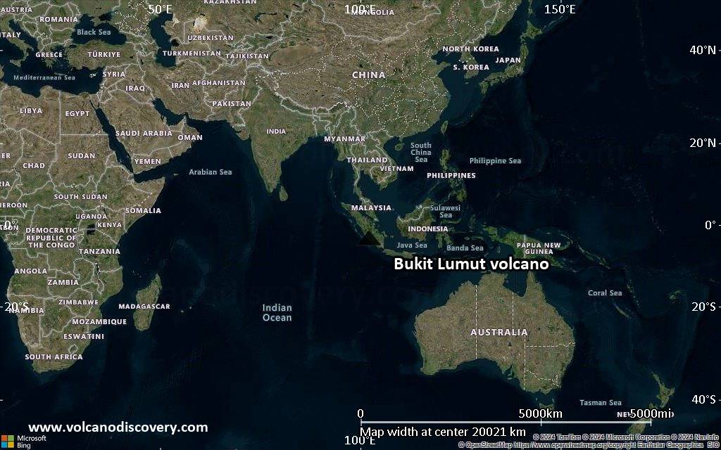 Satellite/aerial-type map of Bukit Lumut volcano (world scale)