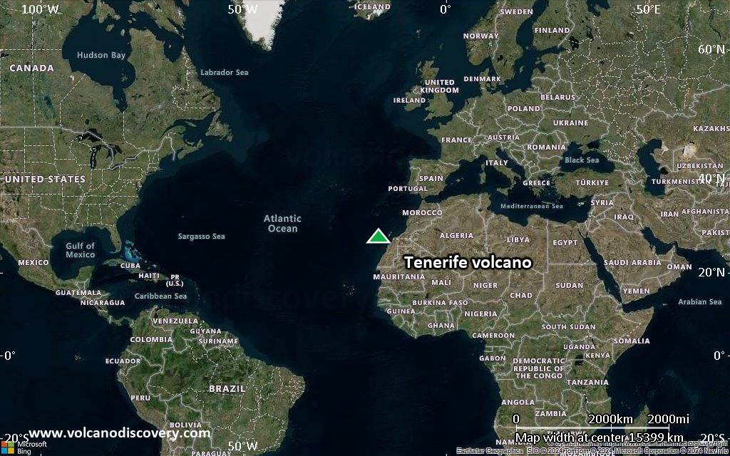 Satellite/aerial-type map of Tenerife volcano (world scale)