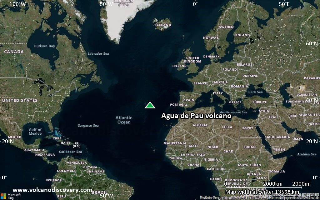 Satellite/aerial-type map of Agua de Pau volcano (world scale)