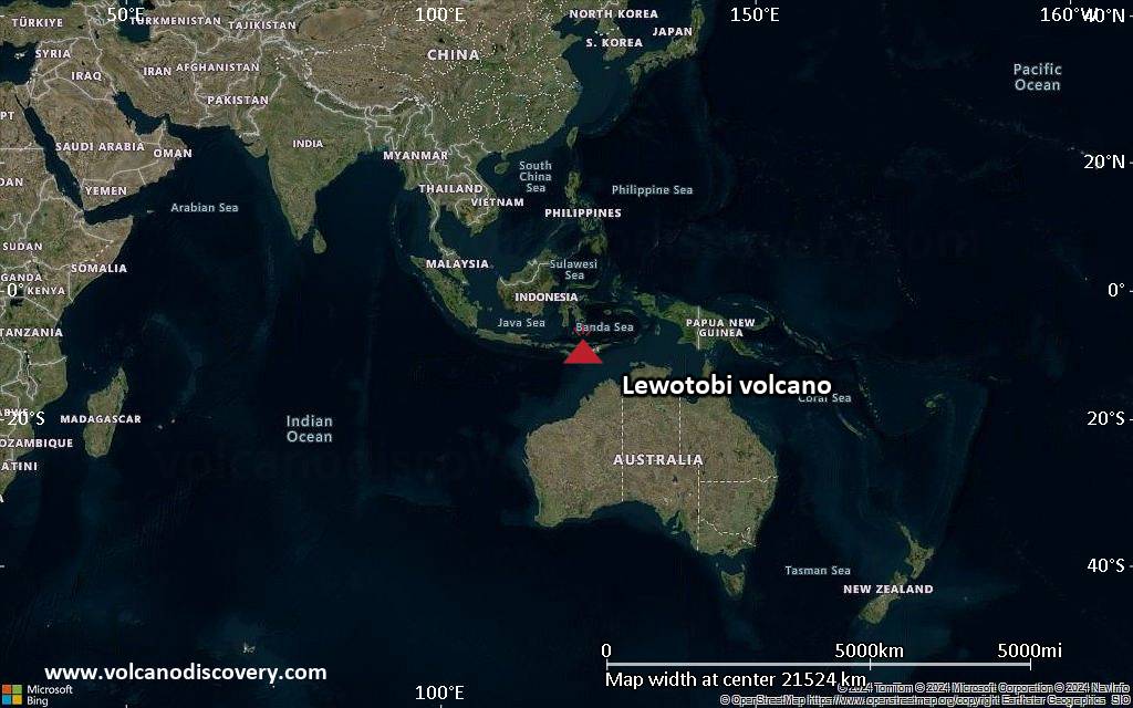 Satellite/aerial-type map of Lewotobi volcano (world scale)