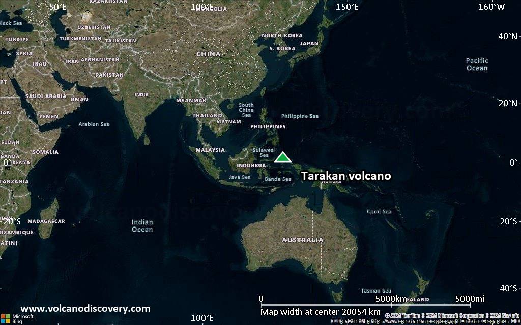 Satellite/aerial-type map of Tarakan volcano (world scale)