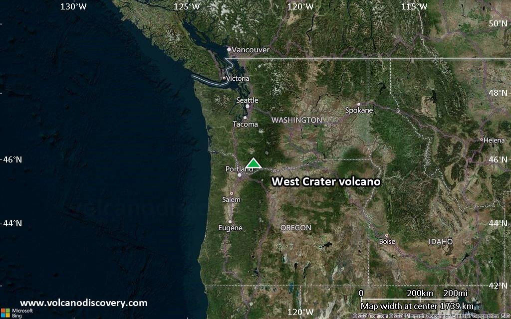 Satellite/aerial-type map of West Crater volcano (region scale medium)