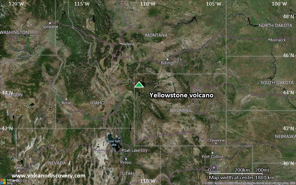 Satellite/aerial-type map of Yellowstone volcano (region scale medium)