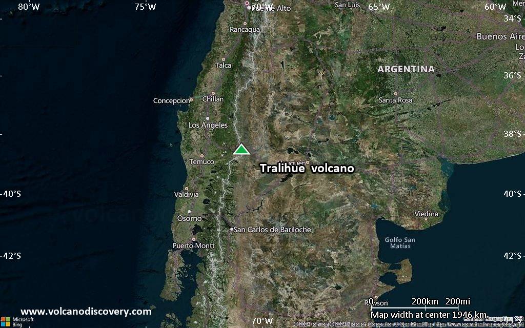 Satellite/aerial-type map of Tralihue volcano (region scale medium)