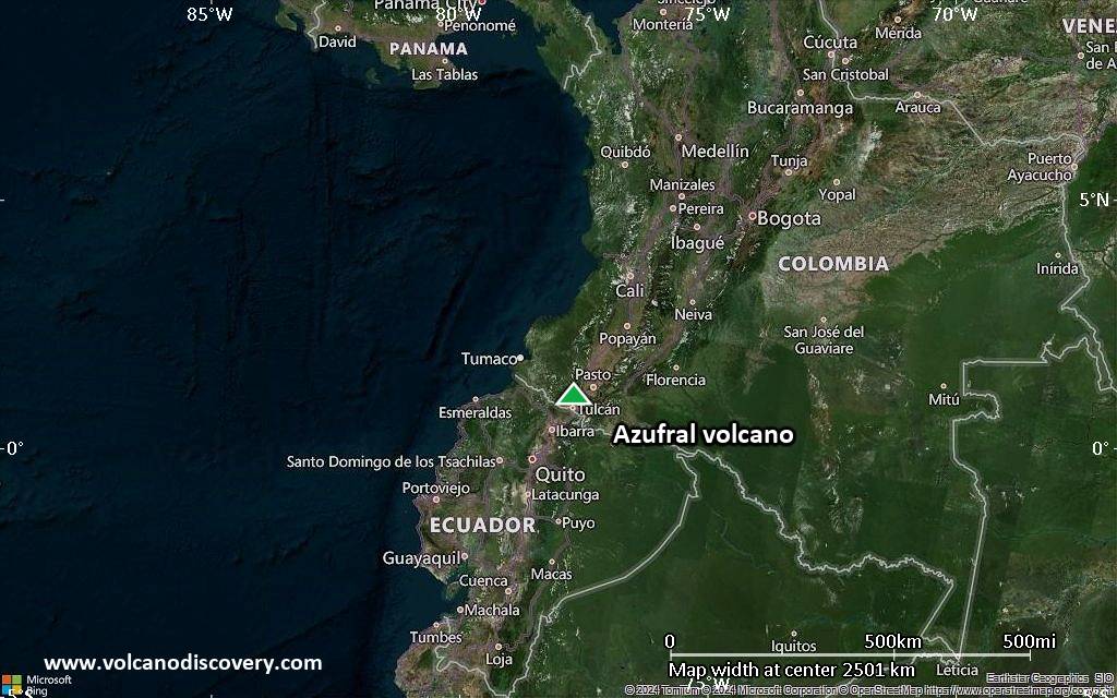Satellite/aerial-type map of Azufral volcano (region scale medium)