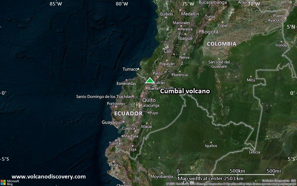 Satellite/aerial-type map of Cumbal volcano (region scale medium)