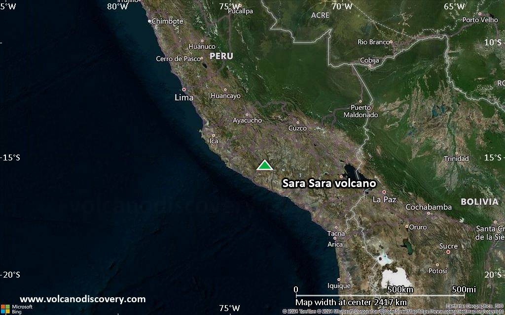 Satellite/aerial-type map of Sara Sara volcano (region scale medium)