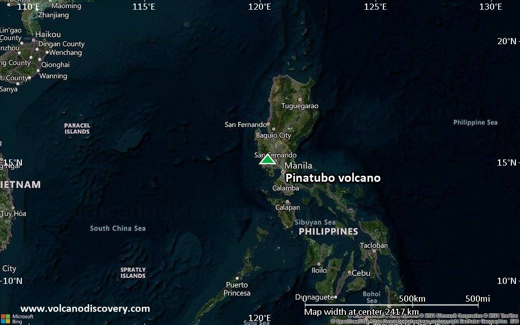 Satellite/aerial-type map of Pinatubo volcano (region scale medium)