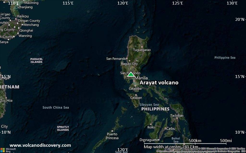 Satellite/aerial-type map of Arayat volcano (region scale medium)