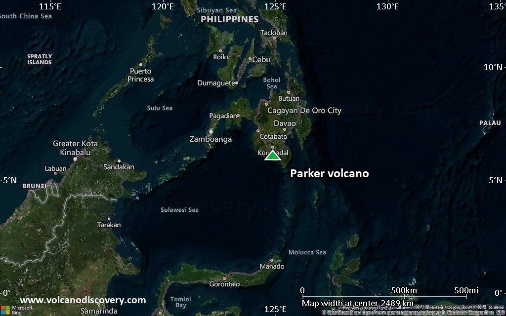 Satellite/aerial-type map of Parker volcano (region scale medium)