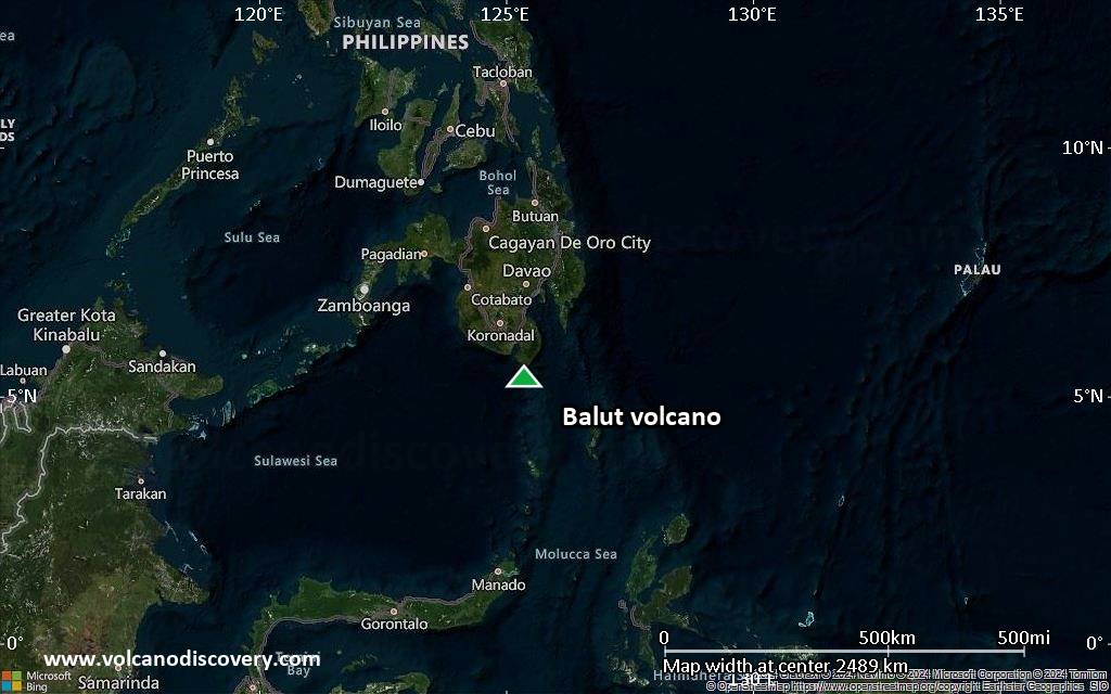 Satellite/aerial-type map of Balut volcano (region scale medium)