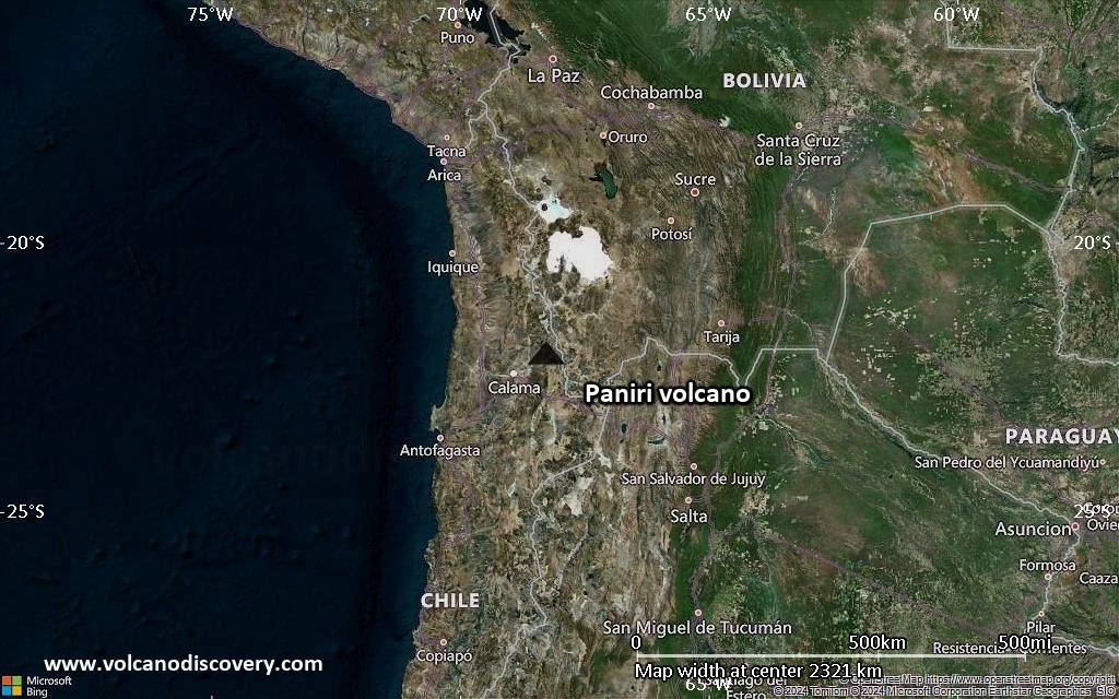Satellite/aerial-type map of Paniri volcano (region scale medium)