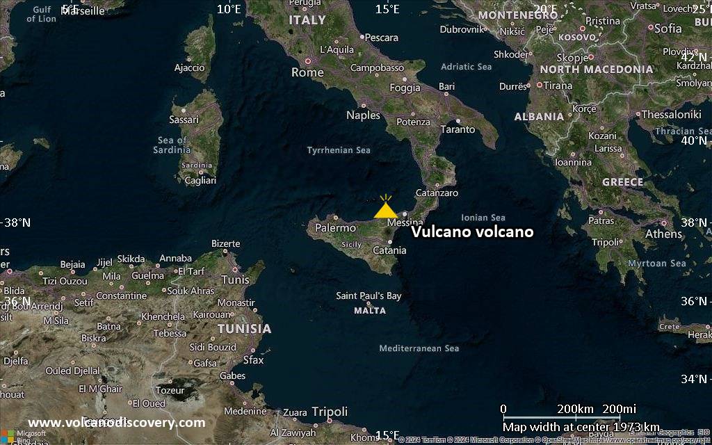Satellite/aerial-type map of Vulcano volcano (region scale medium)