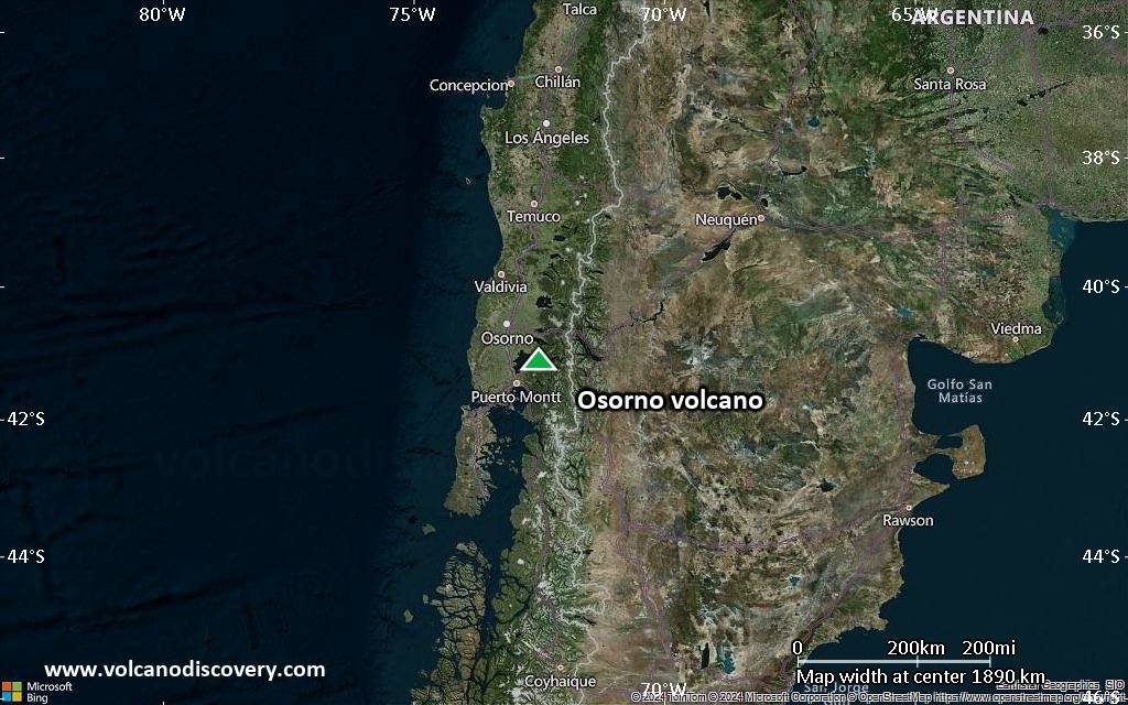 Satellite/aerial-type map of Osorno volcano (region scale medium)