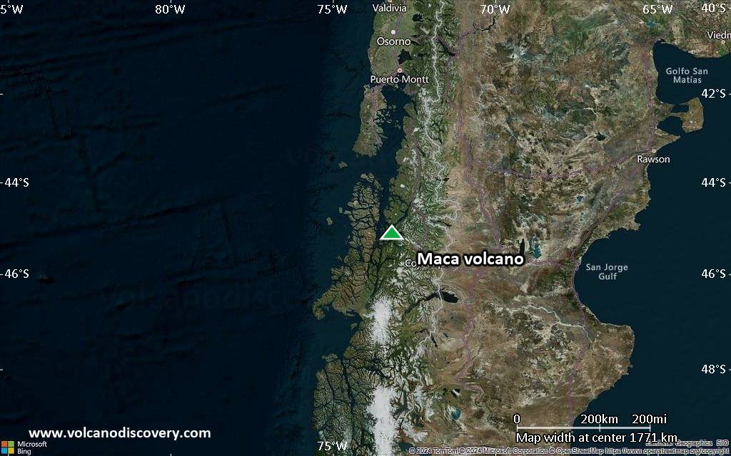 Satellite/aerial-type map of Maca volcano (region scale medium)