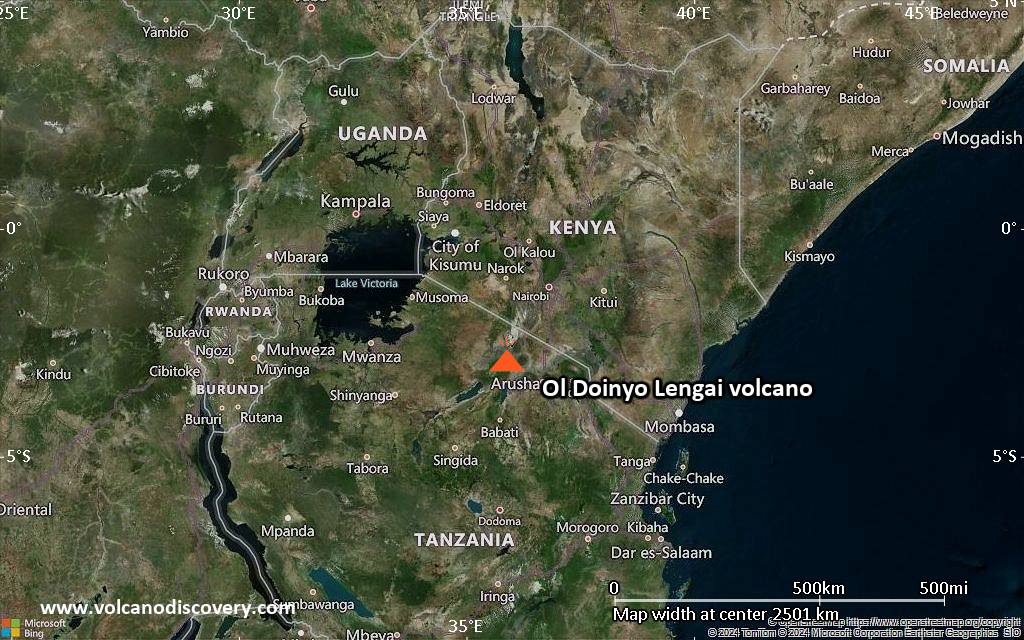 Satellite/aerial-type map of Ol Doinyo Lengai volcano (region scale medium)