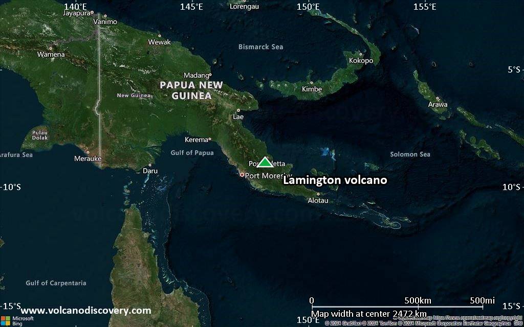 Satellite/aerial-type map of Lamington volcano (region scale medium)