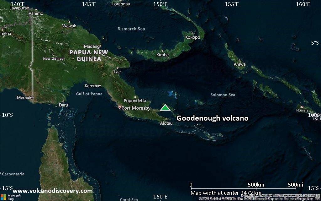 Satellite/aerial-type map of Goodenough volcano (region scale medium)