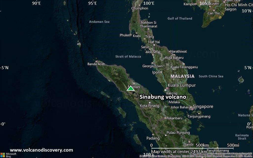 Satellite/aerial-type map of Sinabung volcano (region scale medium)
