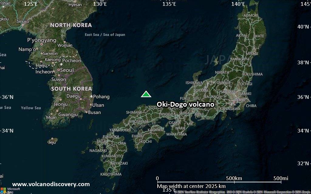 Satellite/aerial-type map of Oki-Dogo volcano (region scale medium)