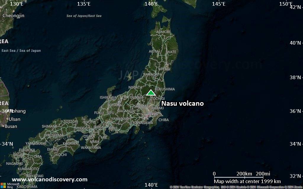 Satellite/aerial-type map of Nasu volcano (region scale medium)