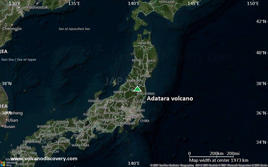 Satellite/aerial-type map of Adatara volcano (region scale medium)