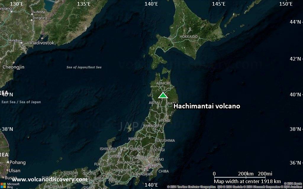 Satellite/aerial-type map of Hachimantai volcano (region scale medium)