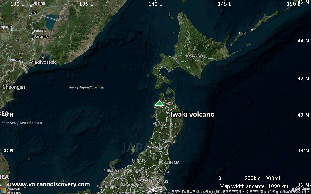 Satellite/aerial-type map of Iwaki volcano (region scale medium)