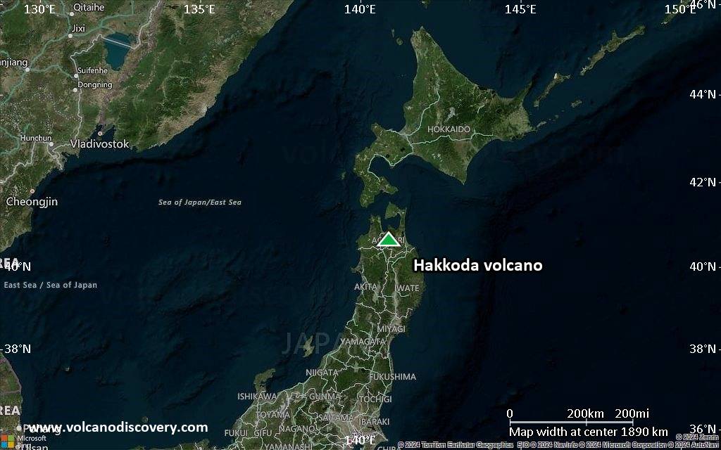 Satellite/aerial-type map of Hakkoda volcano (region scale medium)
