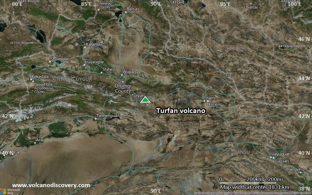 Satellite/aerial-type map of Turfan volcano (region scale medium)
