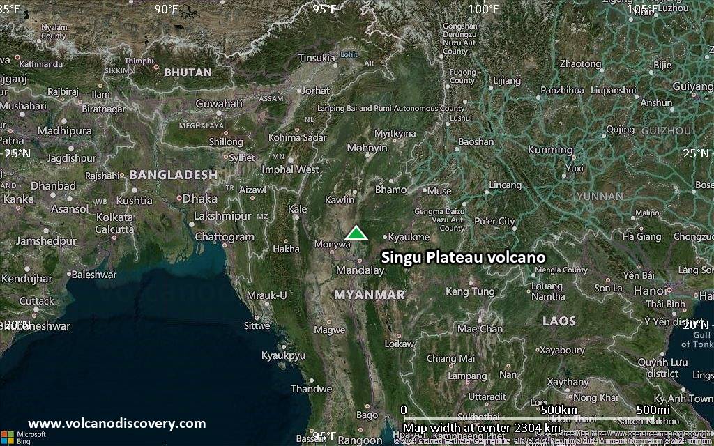 Satellite/aerial-type map of Singu Plateau volcano (region scale medium)