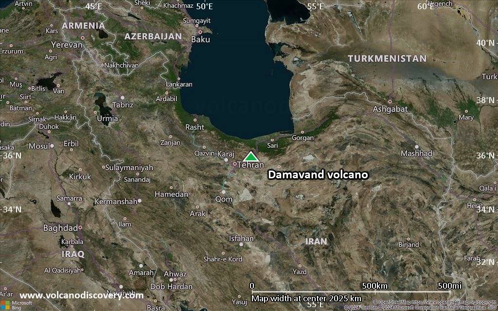 Satellite/aerial-type map of Damavand volcano (region scale medium)