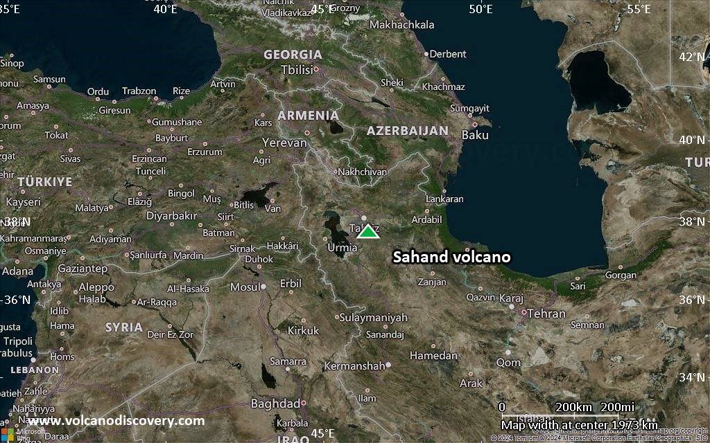 Satellite/aerial-type map of Sahand volcano (region scale medium)