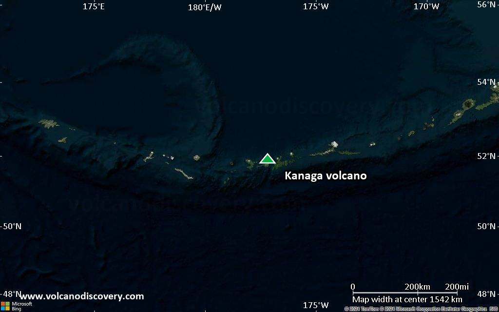 Satellite/aerial-type map of Kanaga volcano (region scale medium)