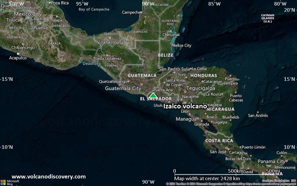Satellite/aerial-type map of Izalco volcano (region scale medium)