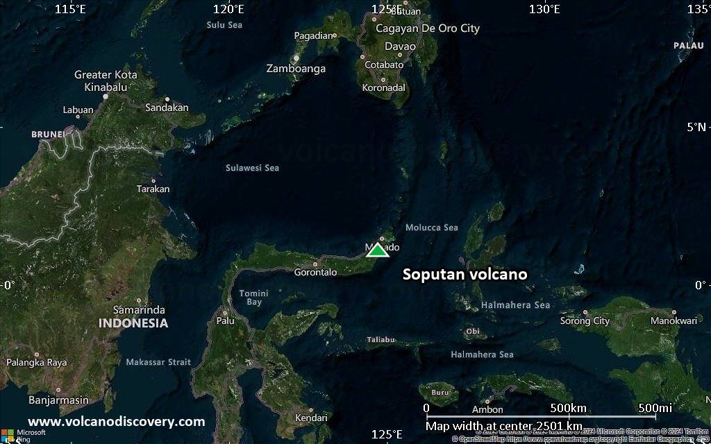 Satellite/aerial-type map of Soputan volcano (region scale medium)