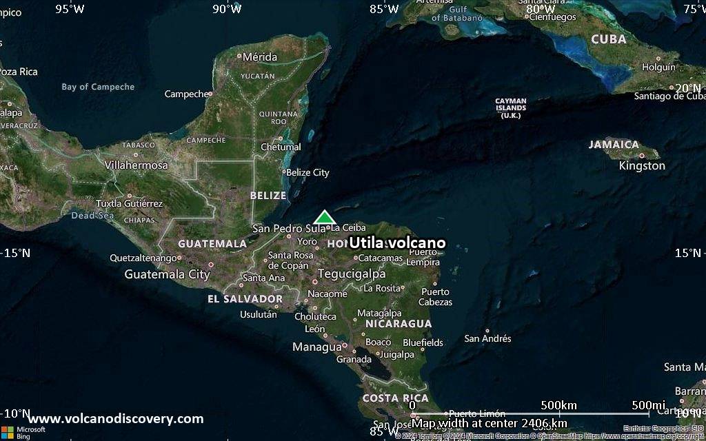 Satellite/aerial-type map of Utila volcano (region scale medium)