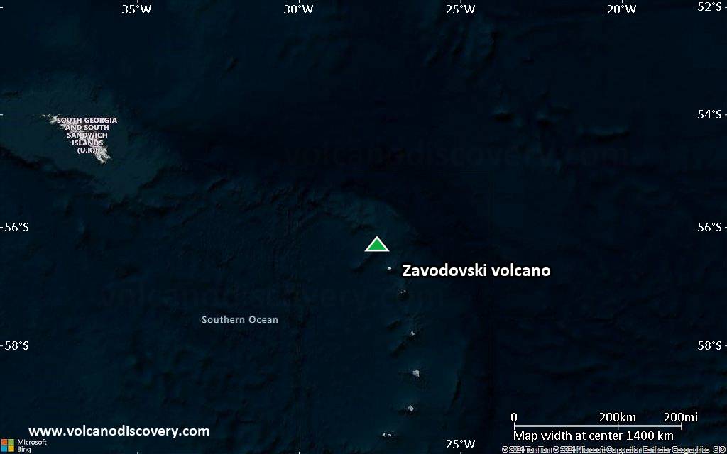 Satellite/aerial-type map of Zavodovski volcano (region scale medium)
