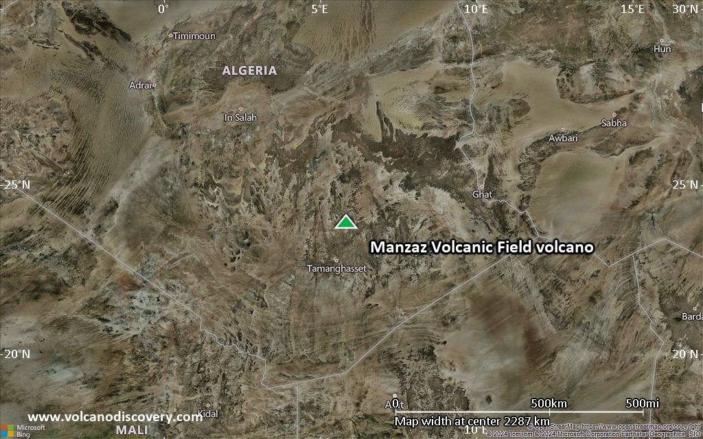 Satellite/aerial-type map of Manzaz Volcanic Field volcano (region scale medium)
