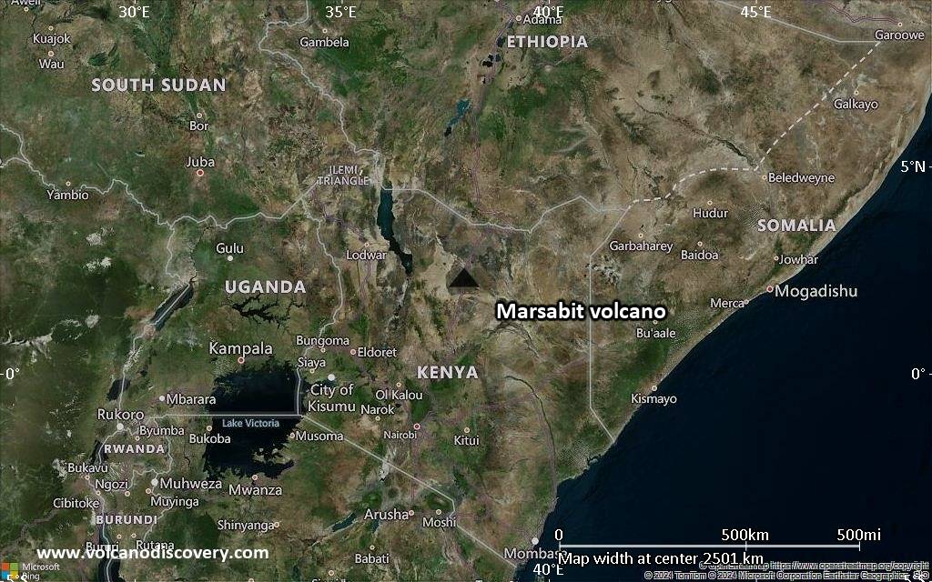 Satellite/aerial-type map of Marsabit volcano (region scale medium)