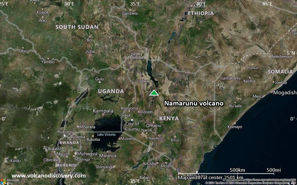 Satellite/aerial-type map of Namarunu volcano (region scale medium)