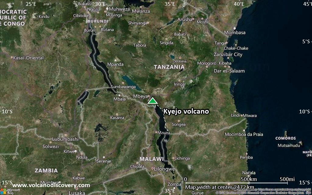 Satellite/aerial-type map of Kyejo volcano (region scale medium)