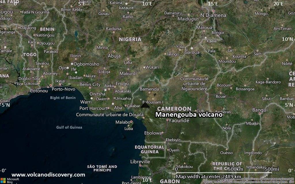 Satellite/aerial-type map of Manengouba volcano (region scale medium)