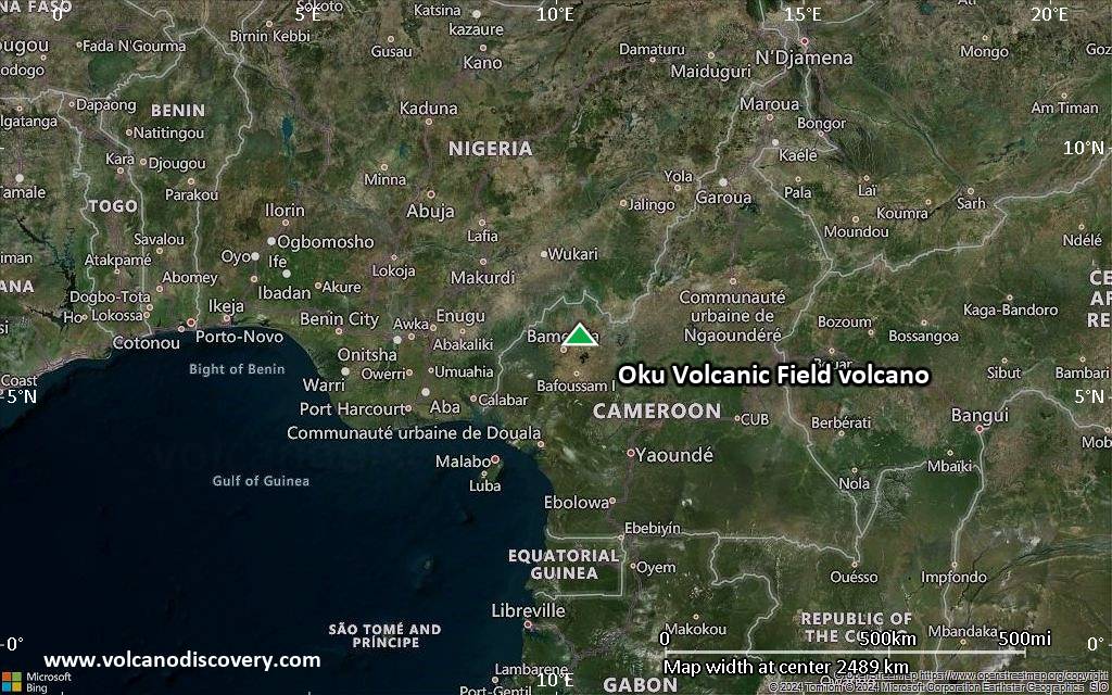 Satellite/aerial-type map of Oku Volcanic Field volcano (region scale medium)